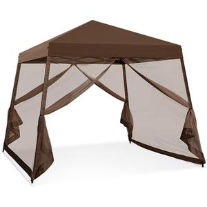COOS BAY 10x10 Pop Up Canopy Tent with Screen Netting, Slant Leg, Instant Folding Shelter, 64 Sq Ft Shade, One Person Set up, Brown