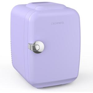 CROWNFUL Mini Fridge, 4 Liter/6 Can Portable Cooler and Warmer Personal Refrigerator for Skin Care, Cosmetics, Beverage, Food, Great for Bedroom, Office, Car, Dorm(Purple)