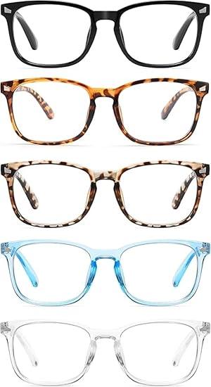 CCVOO 5 Pack Reading Glasses Blue Light Blocking Women/Men, Anti UV Ray/Glare Readers Fashion Eyeglasses with Spring Hinge
 2.25