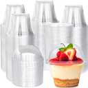 100 Pack 6 oz Plastic Cups with Dome Lids (No Hole),Crystal Clear PET Dessert Cups,Disposable Party Dessert Cups for Fruit,Parfait,Pudding,Yogurt,Ice Cream,Cold Drinks