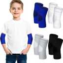 Lenwen 4 Pairs Kids Elbow Brace Compression Arm Elbow Sleeve Knit Guard Gym Protectors for Boys Teen Children Girls Basketball Volleyball Tennis Cycling (8-12 Years, Black, White, Blue, Gray)