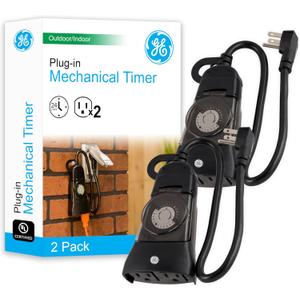 GE 24-Hour Heavy-Duty tdr Mechanical er, 2 Grounded Outlet er, Programmable Daily Cycle, 30-Minute Interval tdr er, Weather Resistant, tdr Light er, Black, 2 Pack, 46224