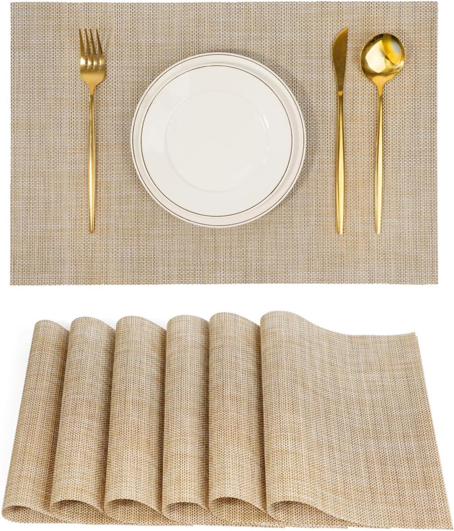 Placemats Set of 6Non-Slip PVC Weave Table Mats Easy to CleanHeat Resistant Place Mats for Kitchen Dining Table Decoration Indoor OutdoorBeige