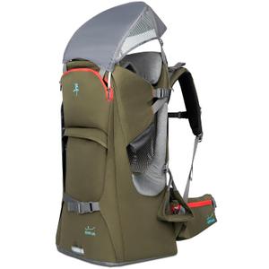 WIPHA Baby Backpack Carrier, Ergonomic Child Carrier Hiking with Sun Canopy, Safe Toddler Hiking Backpack Carrier with Large Storage Space&Insulated Pocket, Adjustable Padded Child Seat (Army Green)