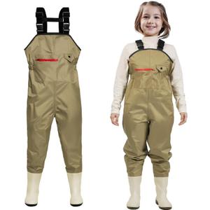 Ghosthorn Chest Waders for Kids Youth Fishing Waders Waterproof Hunting Waders with Boots Nylon Waders for Toddler Children (4-5T, Khaki)