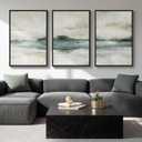 Large Framed Abstract Nature Landscape Wall Art for Living Room, Set of 3 Modern Canvas Prints Paintings Artwork for Walls, Green Lake Pictures for Hallway, Dining Room, Office Wall Decor 24x36 Inch