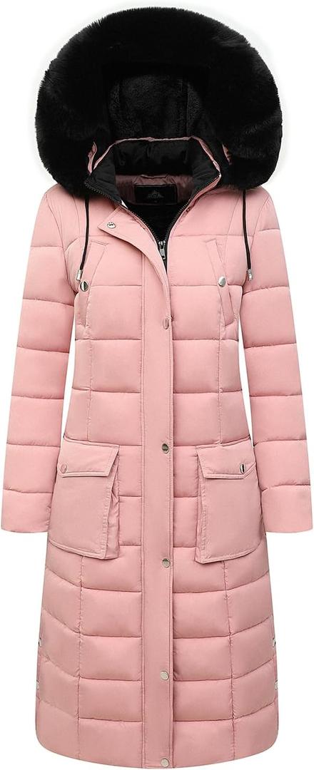 MOERDENG Women's Waterproof Long Winter Coat Thickened Down Alternative Jacket Warm Puffer Jacket Parka (XX-Large, Pink)