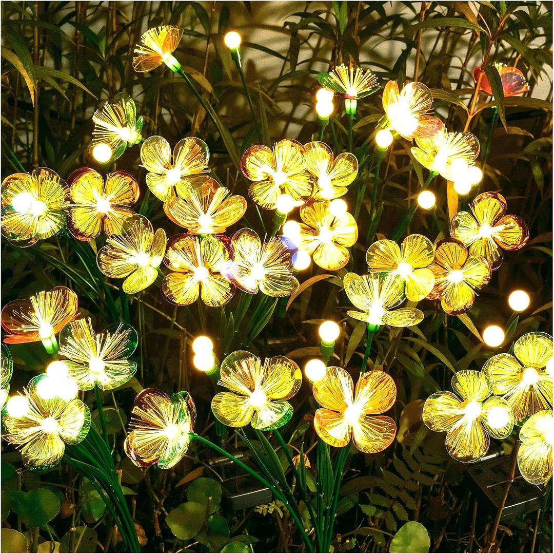 Solar Swaying Garden Lights Upgraded Flower & Firefly Lights with Larger Solar Panel, Waterproof Outdoor Pathway & Flowerbed Light for Yard & Holiday Decor (2pack)