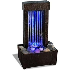 Nature's Mark 10" H Mirrored Waterfall Light Show Tabletop Water Fountain with Natural River Rocks and Color Changing LED Lights (Power Cord Attached)
