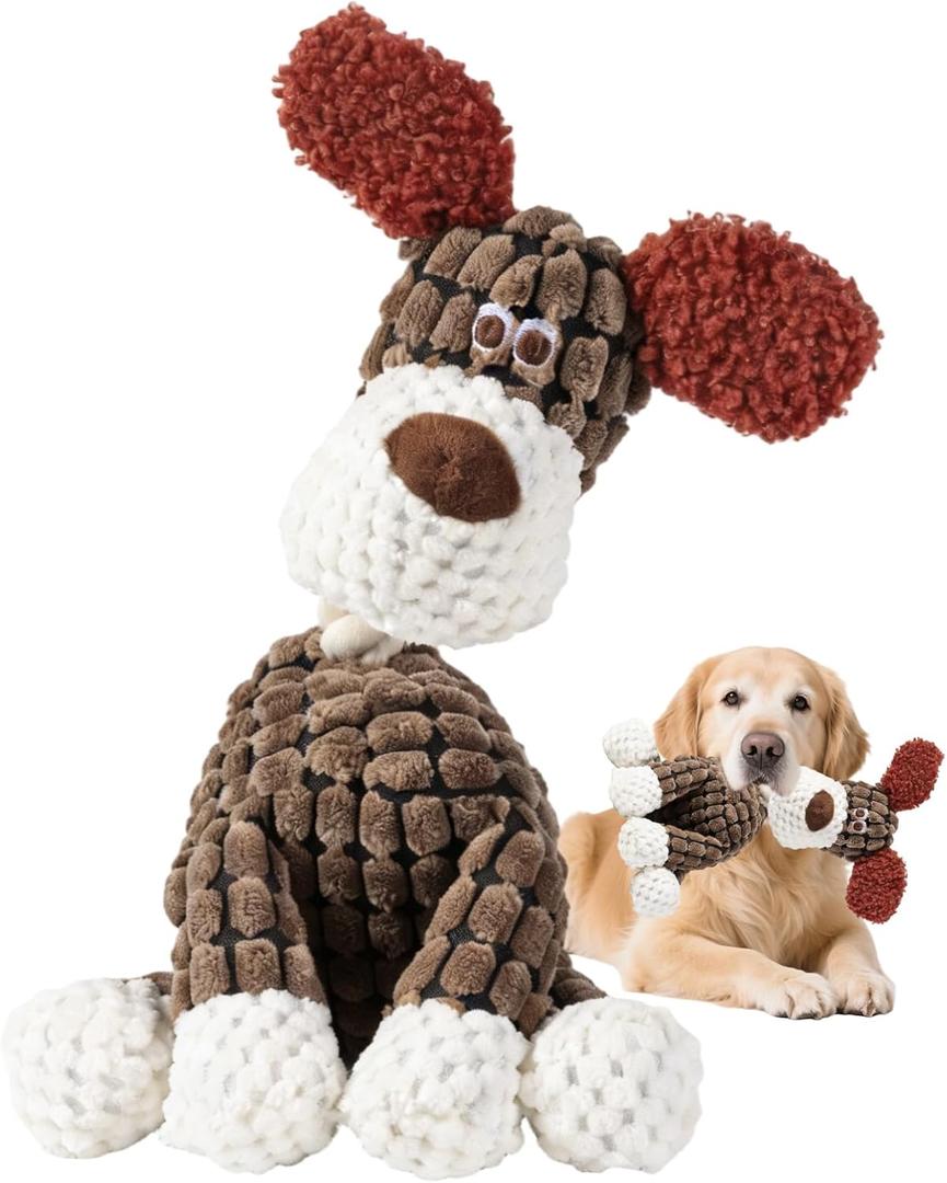 Indestructible Dog Toys,New Dog Toys for Aggressive Chewers,Squeaky Durable Chew Toy for Indoor Pups Teething,Puppy Teething Toys (Brown Dog)
