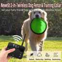 2-in-1 Wireless Dog Fence & Remote Training Collar System, Electric Containment System with Adjustable Boundary, Beep/Vibration/Static Modes, Rechargeable Waterproof Dog Collar