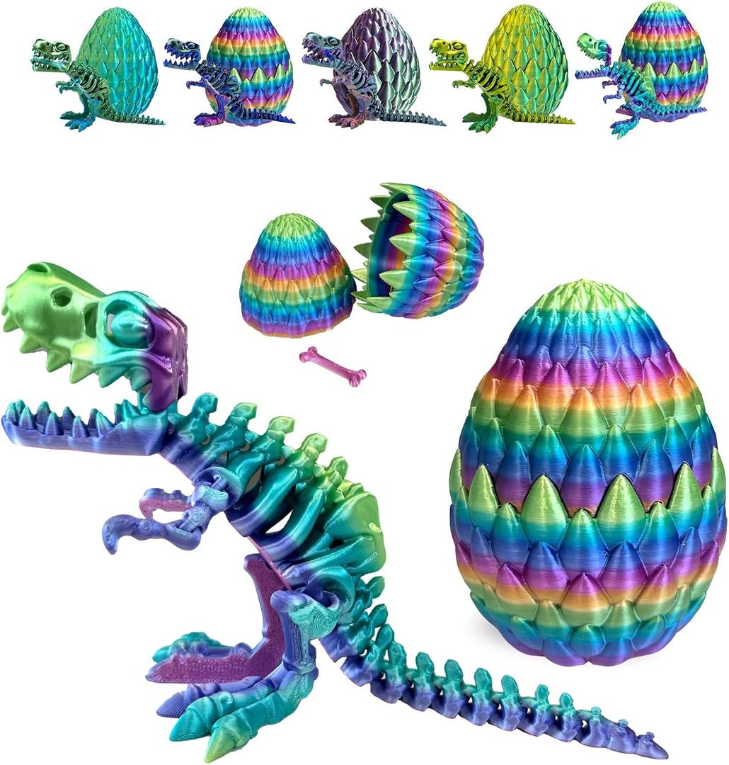 Easter Eggs Filled with Dinosaur Toys, 3D Printed Animals Mystery Crystal Dragon Egg with Articulated Tyrannosaurus Rex, Easter Basket Stuffers Fidget Toy for Adults Kids (Candy)