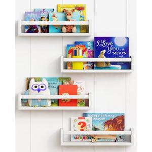 Forbena Floating Nursery Book Shelves for Wall Set of 4, White Wall Bookshelf for Kids Room, Small Wood Book Shelf Bookshelves for Baby Teen Boys Girls Bedoom Bathroom Toy and Decor Storage (16.5 Inch)