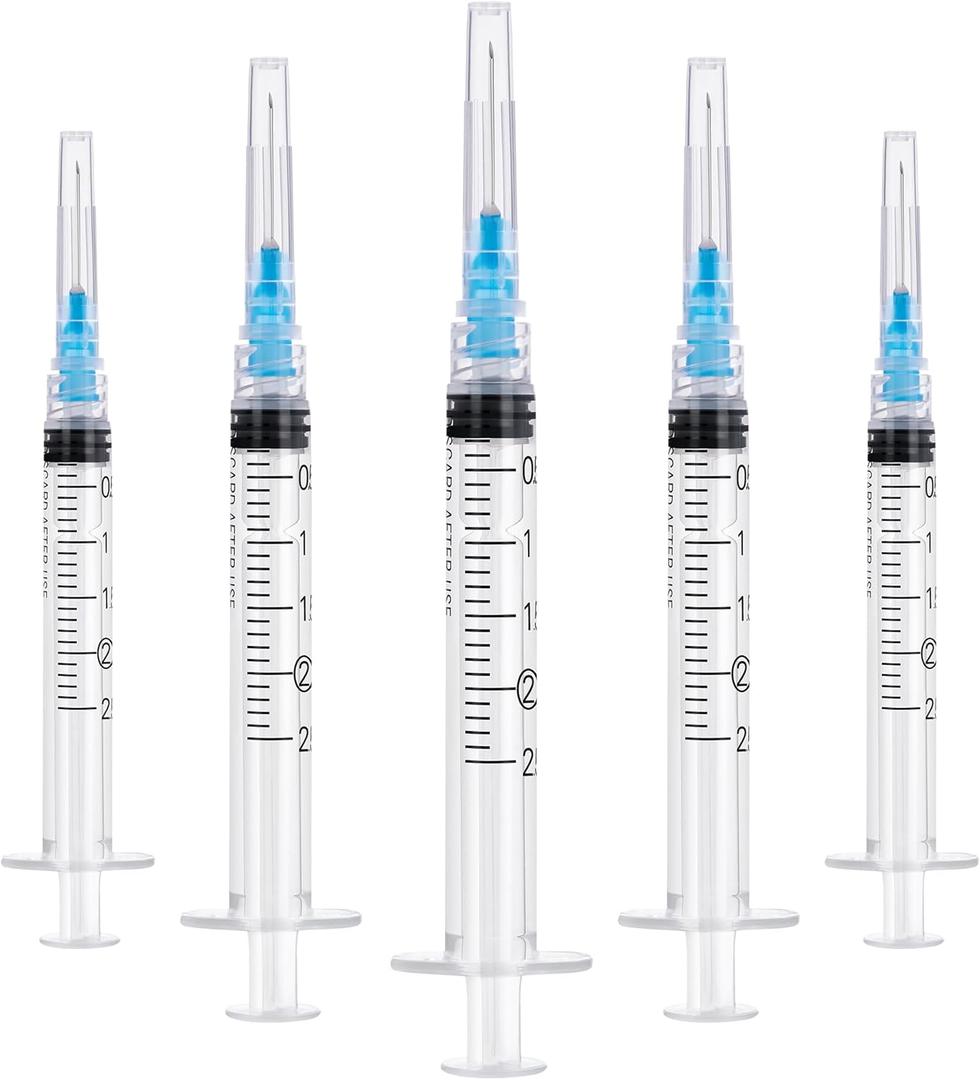 100 Pack 2.5ml Syringes with Needle, 23Ga 1 Inch Needle Luer lock Syringe, Disposable Plastic Syringe for Liquids Measuring and Dispensing