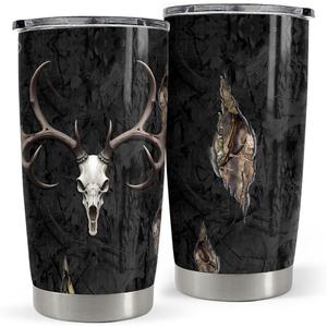SANDJEST Hunting Tumbler 20oz Stainless Steel Insulated Coffee Travel Mug Cup for Men Hunter Gifts for Hunting Lovers on Birthday Christmas Fathers Day (Skull)