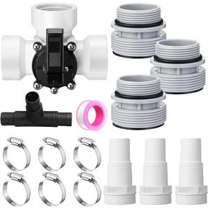 DoubleFill 3 Way Swimming Pool Diverter Valve Hose Adapter with Hose Clamps Replacement Slip Valve Filter Hose Conversion Kit with Seal Ring for 1 1/4'' or 1 1/2'' Filter Ports (White,Hose Adapter)