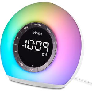 iHome Sunrise Alarm Clock Radio with Bluetooth Speaker, Color Changing Lamp, and USB Charging (iBT32)