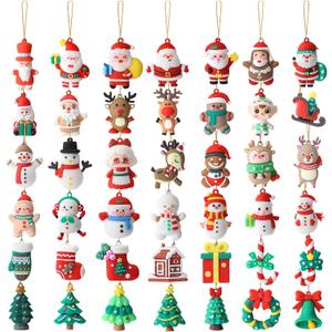 42 Pcs Middle Christmas Rubber Ornaments, 3D Shaped Xmas Tree Ornaments Decorations Snowman Santa Claus Hanging Ornaments with Strings for Christmas Trees Decoration