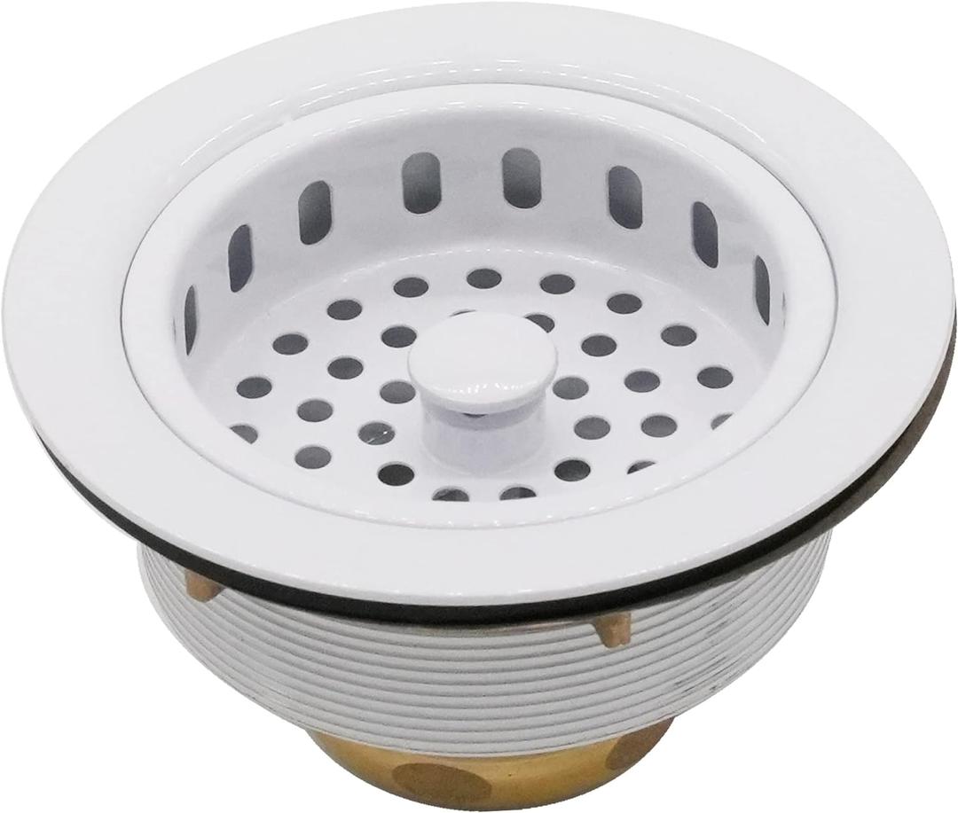 Westbrass D214-50 3-1/2" Post Style Large Kitchen Sink Basket Strainer, 1-Pack, Powder Coat White