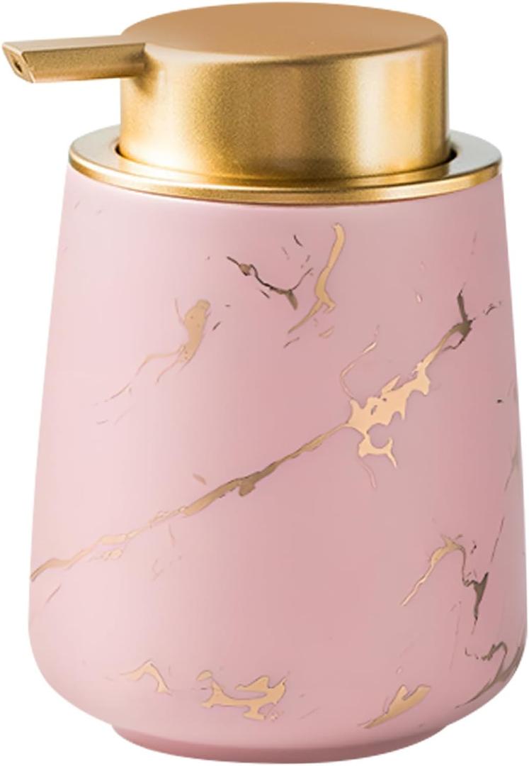 YYW Marble Foaming Soap Dispenser - 13.5oz Ceramic Hand Soap Pump for Kitchen, Bathroom - Cute Dishwashing Liquid Dispenser With Large Easy-to-Squeeze Head (Pink)