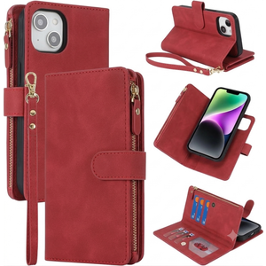 for iPhone 14 Pro Max Case,for iPhone 14promax Wallet Case,2 in 1 Detachable Wallet Magnetic Case PU Leather Folio Flip Cover with Zipper Coin Pocket & 6 Card Slots - Wine Red