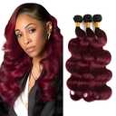 GLSMOSNW Burgundy Bundles Human Hair 14 16 18 Inch 99j Body Wave Bundles Unprocessed Brazilian Virgin Human Hair Extensions Burgundy Body Wave Bundle
