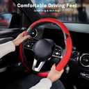 Nappa Leather Car Steering Wheel Cover for Men Women, Ultra-Thin Non-Slip Breathable Microfibre, Universal for 14.5"-15" Steering Wheel - Red