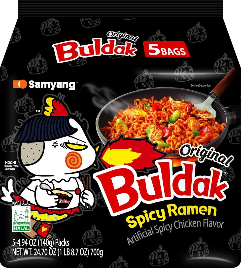 2 x Samyang Buldak Korean Spicy Chicken Stir Fried Ramen Original Flavor Spicy Noodles Authentic Korean Ramyun 4.94 oz (Pack of 5) (EXP 04/21/26)