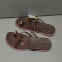 ONCAI Women's Flat Sandals Toe-loop Strappy Square Open Toe Slip on Fashion Dressy Slide Sandal for Woman 2026 Brown/Pink Size 9 Summer Beach Casual Comfort Lightweight Outdoor Sole Slides Shoes