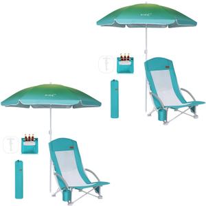 Nice C Beach Chair, Sand Chair, Lake Chairs for Adults with Umbrella and Cooler, Low Beach Chairs High Back, Cup Holder & Carry Bag & Heavy Duty Compact Outdoor, Camping (Set of 2 Blue)