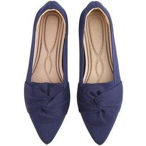 HIULYCENCE Flats for Womens Pointed Toe Ballet Flats with Bow Comfortable Knit Dressy Flats, Size 39