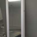 SONGMICS 6 LEDs Mirror Jewelry Cabinet, 47.2-Inch Tall Lockable Wall or Door Mounted Jewelry Armoire Organizer with Mirror, 2 Drawers, 3.9 x 14.6 x 47.2 Inches, White UJJC93W