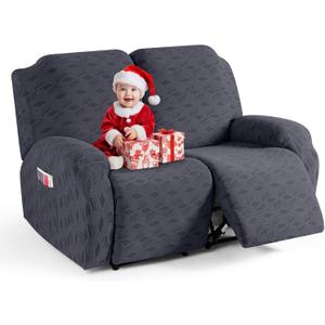 TAOCOCO Recliner Loveseat Cover, Stretch Jacquard Reclining Loveseat Cover Furniture Protector Sofa Slipcovers 2 Seat Recliner Covers with Elastic Bottom for Kids, Pets (Dark Grey)