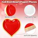 JarThenaAMCS 40Pcs Valentine's Paper Plate Gold Foil Heart Disposable Dessert Plate Red Dinnerware Plate for Wedding Anniversary Party Supplies, 7.3 In