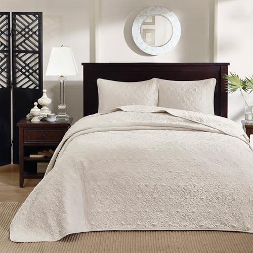 Madison Park Quebec Queen Size Quilt Bedding Set - Ivory , Damask – 3 Piece Bedding Quilt Coverlets – Ultra Soft Microfiber Bed Quilts Quilted Coverlet