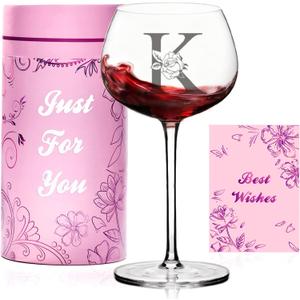 LJ Home Personalized Wine Glasses Gifts for Women,Monogrammed Customized A-Z Initial Wine Gift,Birthday,Christmas,Valentines Day,Mothers Day gifts for Women,Mom,Wife,Best Friend,Sister (Letter K)