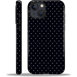 for iPhone 15 Case,HL2 Polka Dot Black Hybrid 2 Layer Hard Shell Silicone Protective Pattern Design Case
