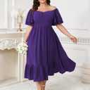 SCOMCHIC Womens Plus Size Wedding Guest Cocktail Dresses Sweetheart Neckline Short Sleeve Smocked Ruffle Slit Maxi Dress (Purple, XXXL)