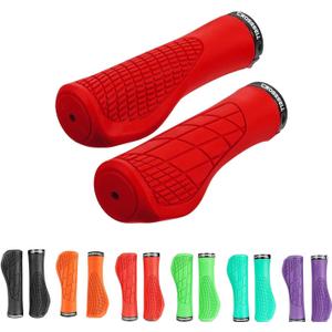 Ergonomic Bike Grips - Handlebar Grips for Mountain Bikes, Non-Slip Lock-On Grips (Red)