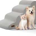 4-Step Dog Stairs and Ramp for Beds or Couches,Non-Slip Sturdy Pet Steps for Small Dogs and Cats,17.4" H,Light Grey
