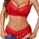 Avidlove Womens Lingerie Set 2 Pieces Bra and Panty Sets Lace Babydoll Nightgown Outfits Red, Size: M