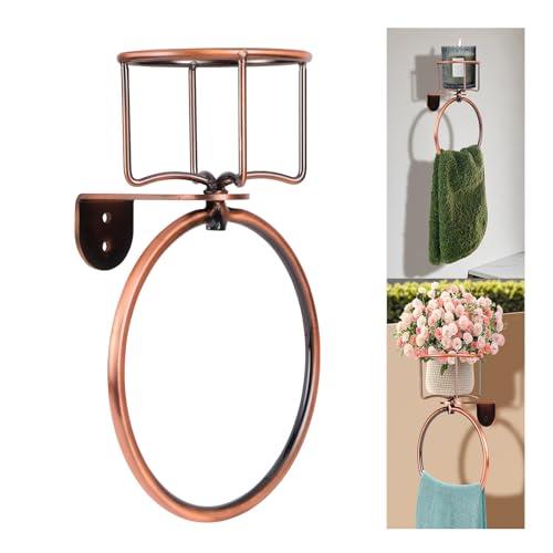 1Pcs Vintage Towel Ring with Candle Holder – Unique Antique Rustic Bathroom Accessories, Towel Holder, Wall-Mounted, Sturdy (Antique)
