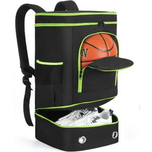 YOJOB Basketball Backpack, Large Sports Bag with Separate Ball Holder & Shoes Compartment, Water Resistant Basketball Bag Best for Basketball, Soccer,Volleyball,Gym,Swim (Black)