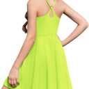 Zaclotre Girls Dresses with Romper Shorts and Pockets Summer Adjustable Spaghetti Straps Athletic Golf Tennis Dress for Kids (7-8 Years, Neon Green)