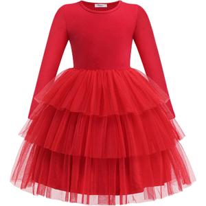 Arshiner Toddler Tutu Dress Girls Long Sleeve Fall Winter Tiered Formal Party Tulle Dresses for Kids 2-6Y (4T)