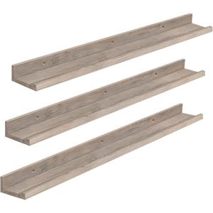 HOOBRO Floating Shelves, Wall Shelf Set of 3, 35.4 Inches Hanging Shelf with Raised Edge and Invisible Brackets, for Bathroom, Bedroom, Kitchen, Office, Living Room Decor, Greige BG90BJ01