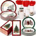 Sinmoe 400 Pcs Winter Dinnerware Set Disposable Winter Plates and Napkins Set Serve 50 Christmas Paper Dinner Plates Napkins Cup Christmas Party Supplies for Holiday(Red, Green,Xmas Tree)