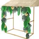 Soaoo Summer Tiki Bar Hut Kit Hawaiian Party Tiki Bar Kit Luau Tropical Tiki Bar Decorations Includes Tiki Bar, Roof, Leaves Garland for Pool Beach Outdoor Table Decor Supplies