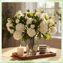 Geosar White 20 Pcs 40 Heads Artificial Peonies Flowers, White Faux Peony Florals Arrangement with Bendable Stems for Centerpieces, Wedding Bouquet, Home, Office, Party Decor