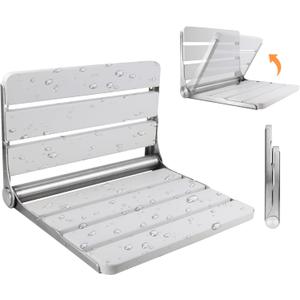 Teak Folding Shower Seat Wall Mounted, 16" Foldable Shower Bench, 400lbs Max Load, Space-Saving Fold Down Design for Seniors, Elderly & Small Shower Spaces (White, 16 inchs)